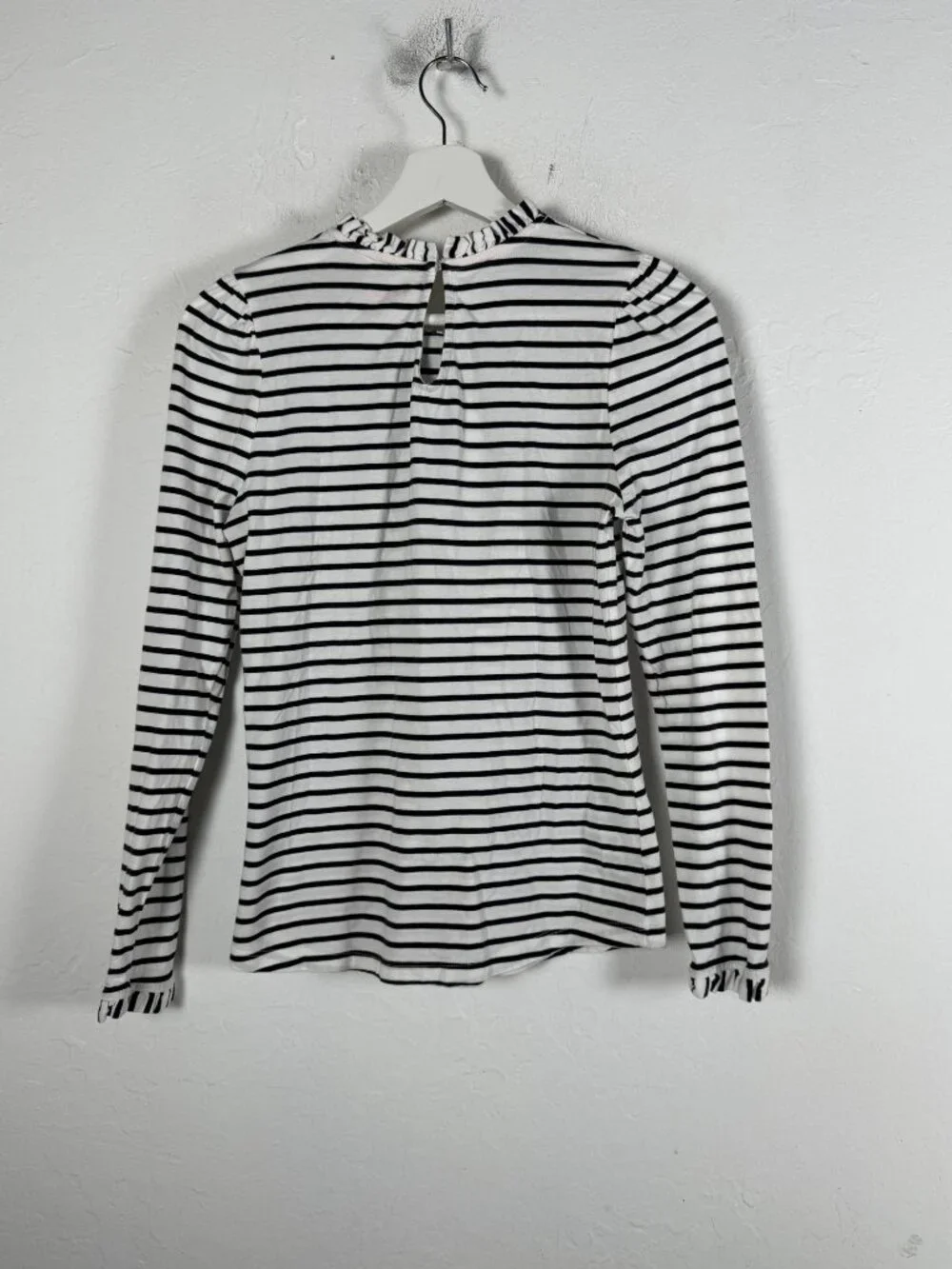 Boden Striped Long Sleeve Top Ruffle Collar Puff Shoulder Knit Blouse Size 4